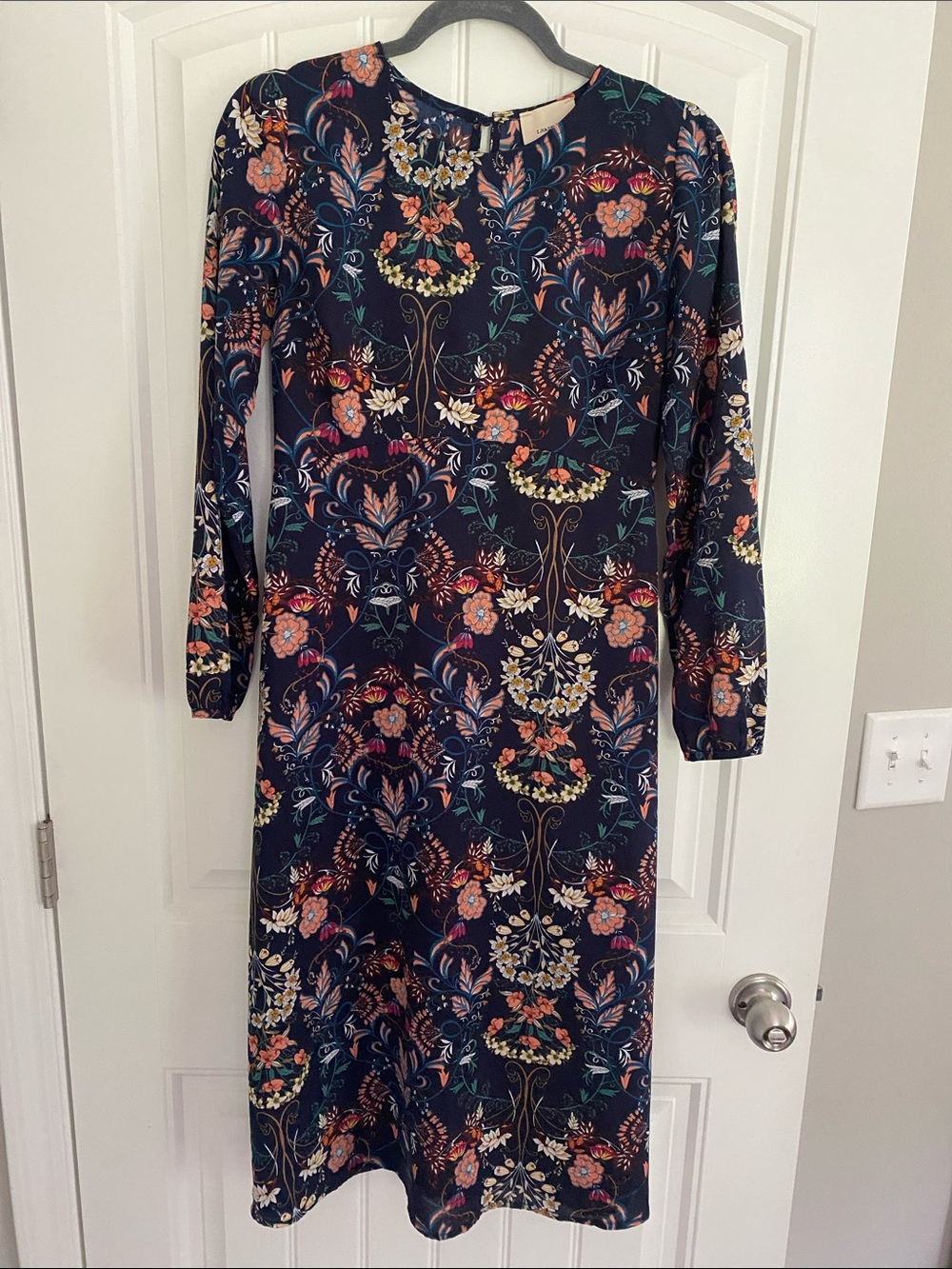 Madeline Navy Floral Long-Sleeve Midi Dress